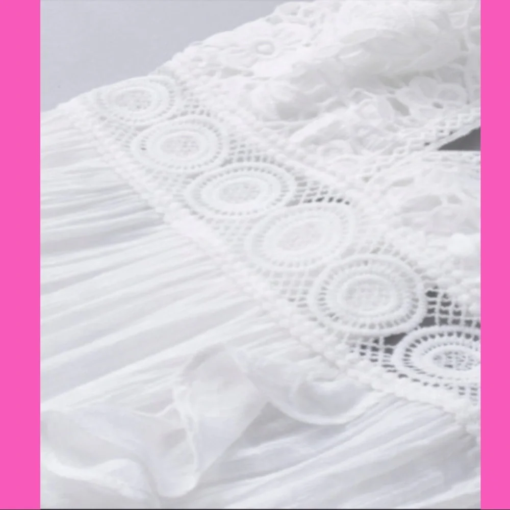 WHITE LACE SPLICING CRISS CROSS LACE-UP V NECK CAMI DRESS Sz M - Picture 11 of 16
